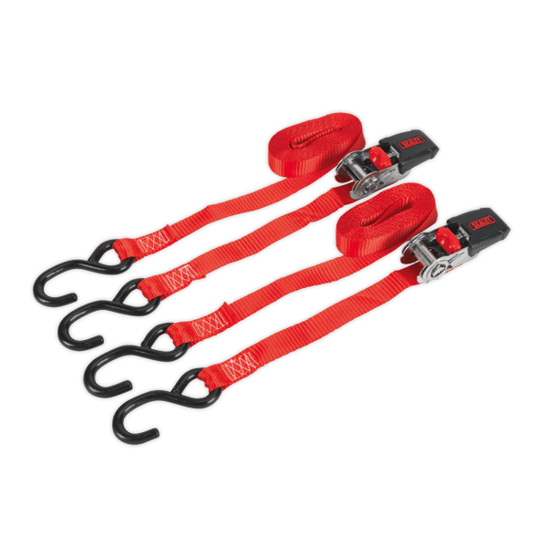 Ratchet Straps Polyester Webbing with S-Hooks 25mm x 4m 800kg Breaking Strength - Pair