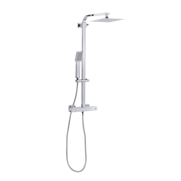 Thermostatic Shower Mixer Set, 20x20cm Square Head, Adjustable Rail - Chrome