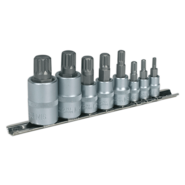 Spline Socket Bit Set 1/4", 3/8" & 1/2"Sq Drive 8pc