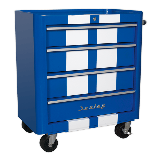 Retro Style Rollcab 4 Drawer - Blue with White Stripes