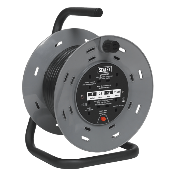 25m Cable Reel with Thermal Trip 4 x 230V