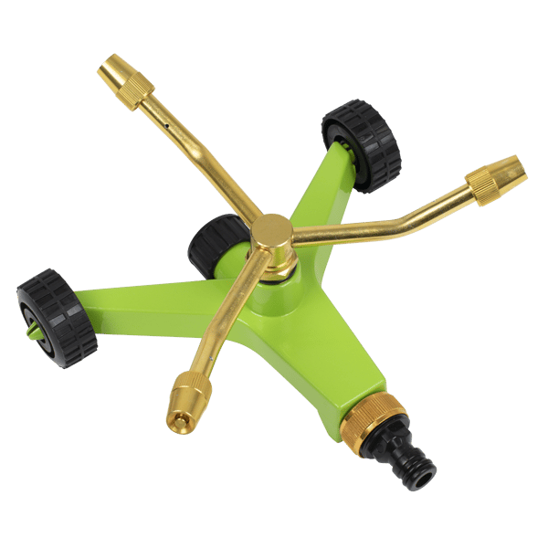 3-Arm Brass Sprinkler with Metal Wheeled Base
