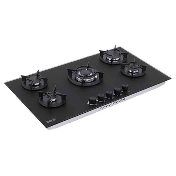 Baridi 90cm Gas Hob Matt Black 5 Burners Cast Iron Supports & Auto Ignition 10.4kW