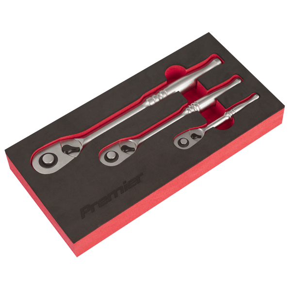 Platinum Pear-Head Ratchet Wrench Set with Flip Reverse 3pc