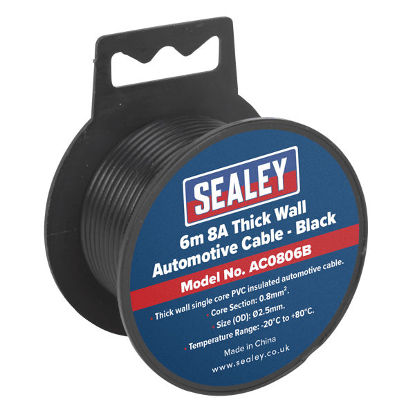 8A Thick Wall Automotive Cable 6m - Black
