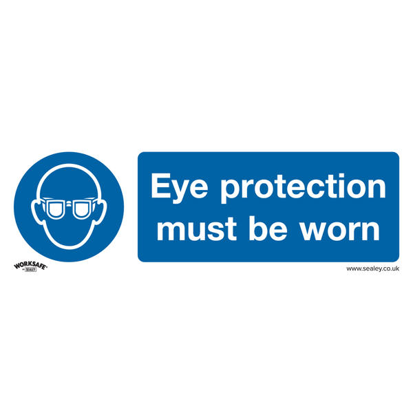 Eye Protection Must Be Worn Safety Sign, Self-Adhesive Vinyl - Pack of 10