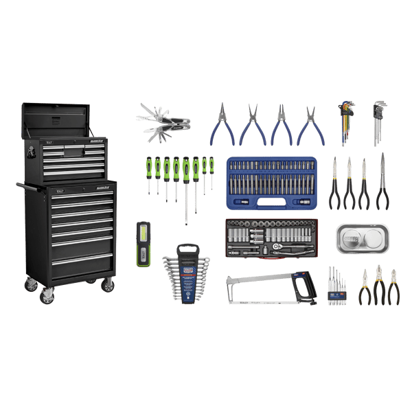 Superline PRO(R) Topchest & Rollcab Combination 15 Drawer with 148pc Tool Kit - Black