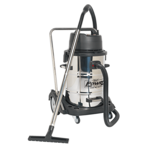 Industrial Vacuum Cleaner Wet & Dry Stainless Steel Drum with Swivel Emptying 77L 2400W