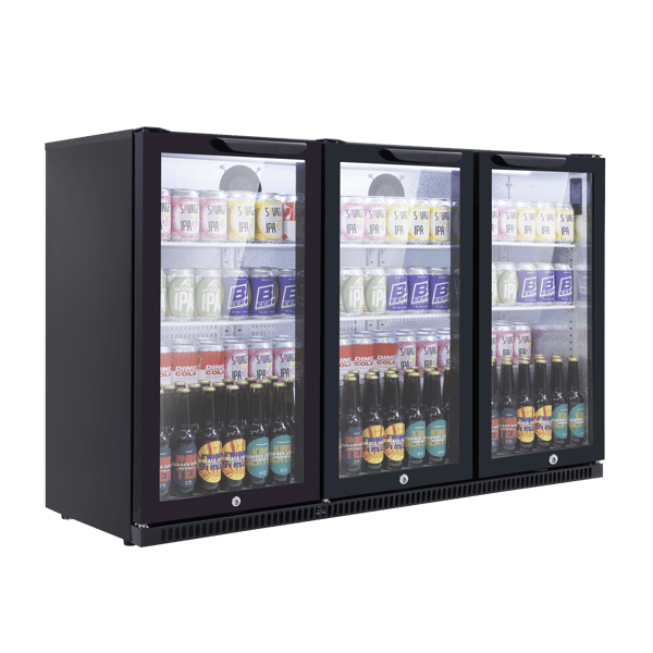 Baridi Back Bar Drinks Fridge/Cooler with Triple Hinged Door & Security Lock 307L - Black