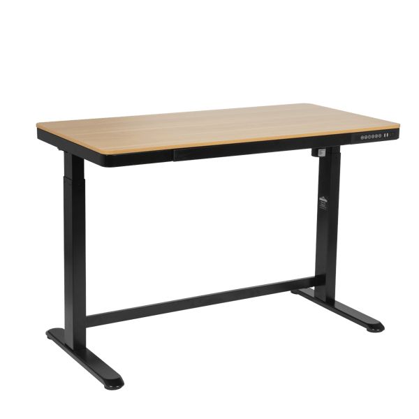 Single Motor Ultra-Quiet Electric Desk with Control Panel, USB Port & Drawer - Oak Desktop