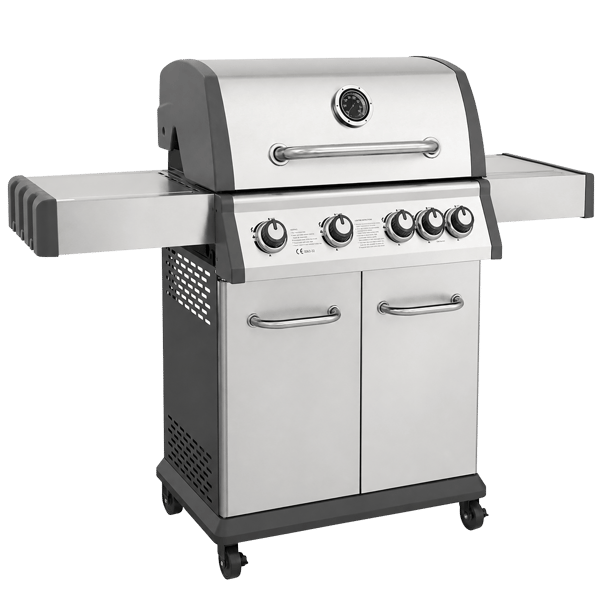 4+1 Burner Deluxe Gas BBQ Grill with Piezo Ignition & Thermometer - Stainless Steel