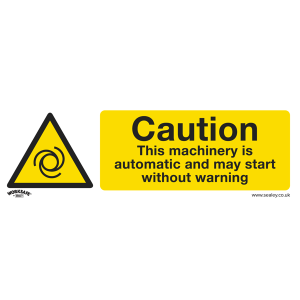 Caution Automatic Machinery Safety Sign, Rigid Plastic - Pack of 10