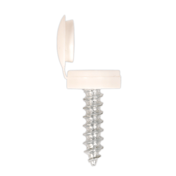 Numberplate Screw with Flip Cap 4.2 x 19mm, White - Pack of 50