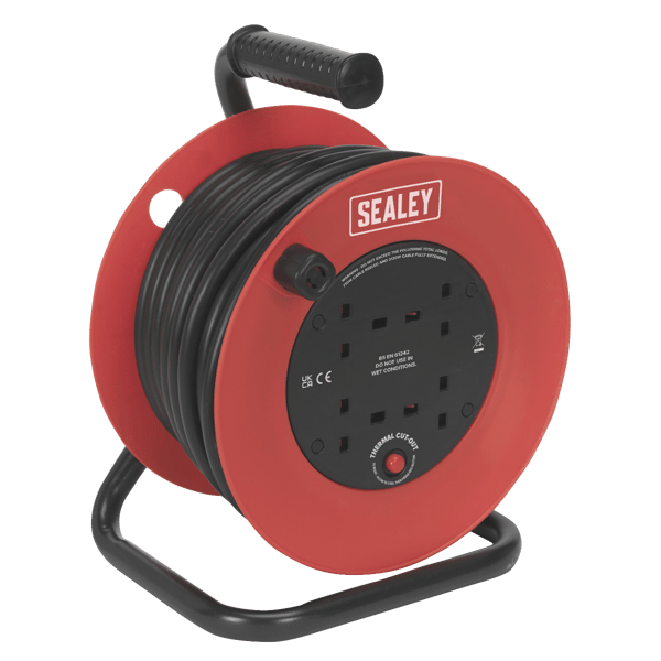 25m Heavy-Duty Cable Reel with Thermal Trip 4 x 230V