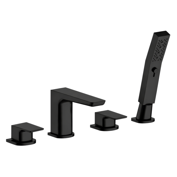 Baridi Bath Mounting 4-Hole Mixer Tap with Shower Head - Matt Black