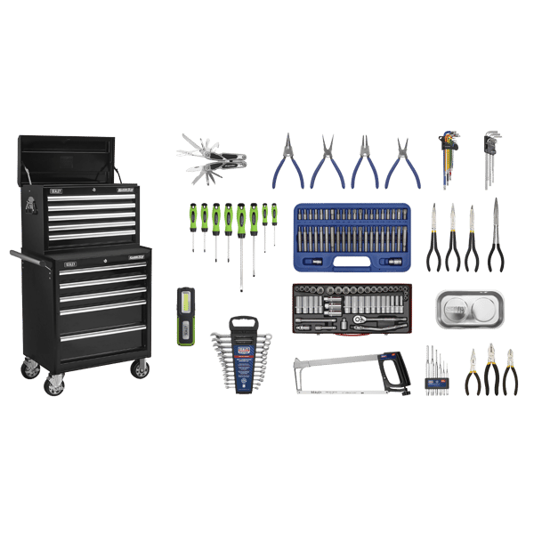 Superline PRO(R) Topchest & Rollcab Combination 10 Drawer with 148pc Tool Kit - Black