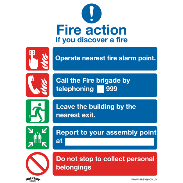 Fire Action Without Lift Safety Sign, Rigid Plastic - Pack of 10