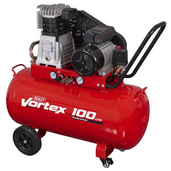 100L Belt Drive Air Compressor with Cast Cylinders & Wheels 3.5hp