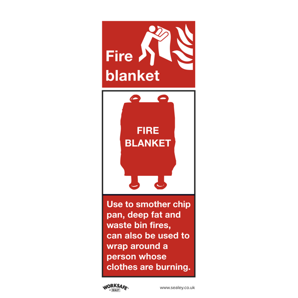 Fire Blanket Safety Sign, Self-Adhesive Vinyl - Pack of 10