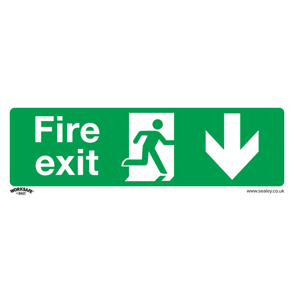 Fire Exit (Down) Safety Sign, Rigid Plastic - Pack of 10