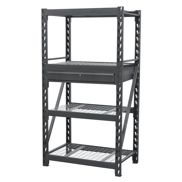 Heavy-Duty Racking Unit with 4 Mesh Shelves & Single Drawer 640kg Capacity Per Level