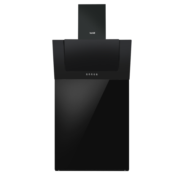 Angled Chimney Cooker Hood with Carbon Filters, LED Lamp & Splashback - Black Glass