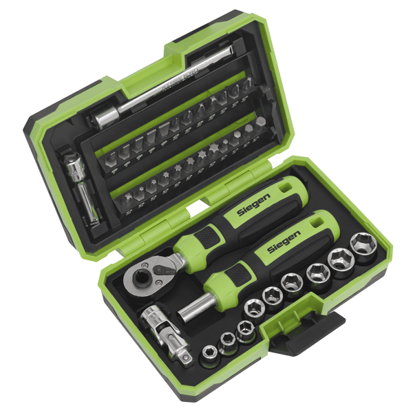 Siegen Socket & Bit Set 1/4"Sq Drive 38pc