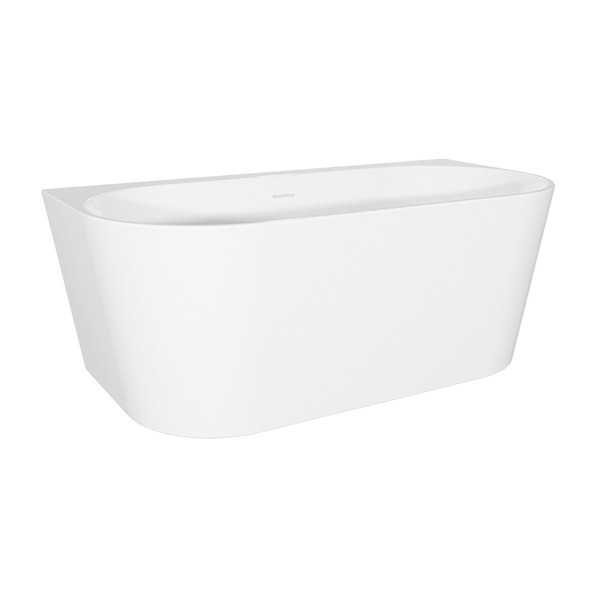 Baridi Back-to-Wall Slim Rim Bath with Overflow System 150cm – Gloss White