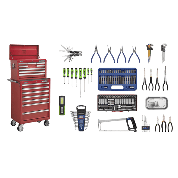 Superline PRO(R) Topchest & Rollcab Combination 15 Drawer with 148pc Tool Kit - Red