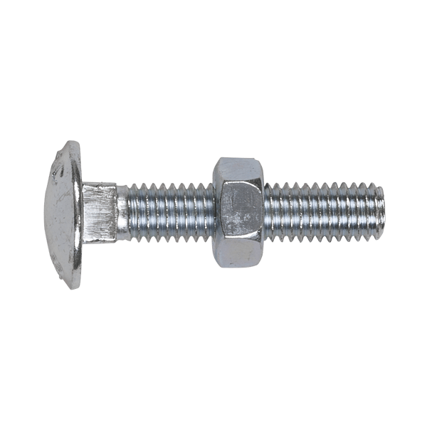 Zinc Plated Coach Bolt & Nut M8 x 40mm, DIN 603 - Pack of 50
