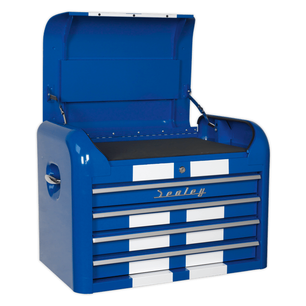 Retro Style Topchest 4 Drawer - Blue with White Stripes