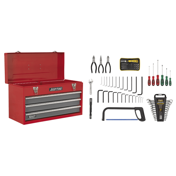 American PRO(R) Tool Chest 3 Drawer with 93pc Tool Kit - Red/Grey