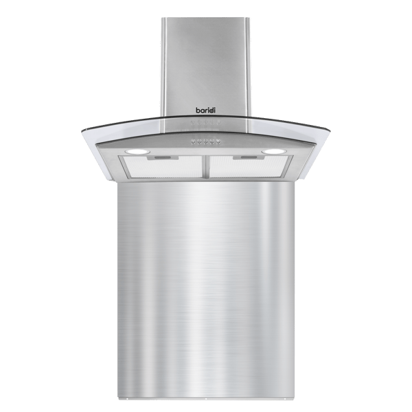 Curved Glass Cooker Hood with Carbon Filters, LED Lights & Splashback 60cm - Stainless Steel