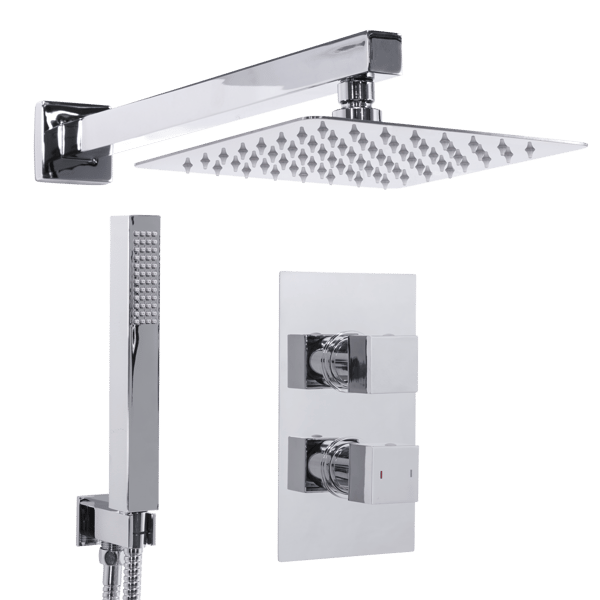 Concealed Thermostatic Shower Set 20 x 20cm Square Head & Hand Shower - Chrome