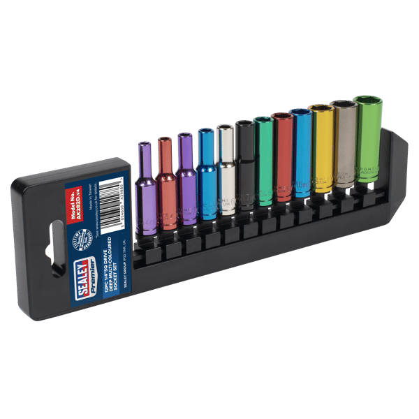 Deep Multi-Coloured Socket Set 1/4"Sq Drive 12pc