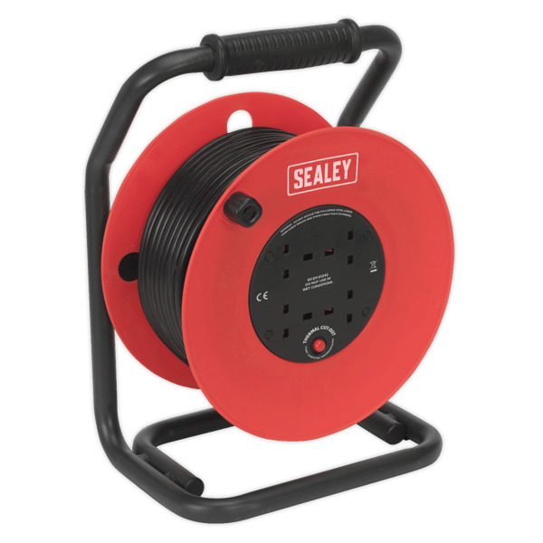 50m Heavy-Duty Cable Reel with Thermal Trip 4 x 230V
