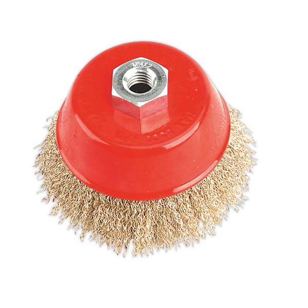 100mm Brassed Steel Crimped Wire Cup Brush M14 x 2mm