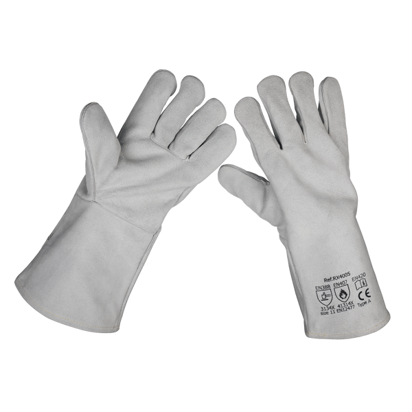 Heavy-Duty Leather Lined Welding Gauntlets, Extra-Large - Pair