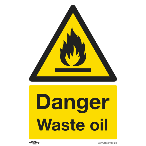 Danger Waste Oil Safety Sign, Rigid Plastic - Pack of 10