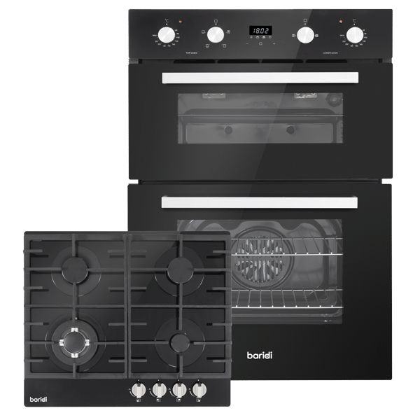 Baridi 72cm Built-Under Double Oven & Black Glass Gas Hob Appliance Bundle – 60cm Wide