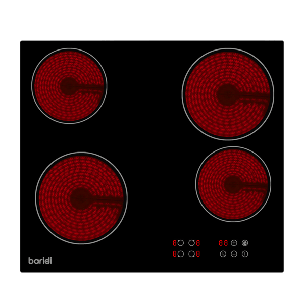 Integrated Ceramic Hob with 4 Cooking Zones 60cm - Black Glass