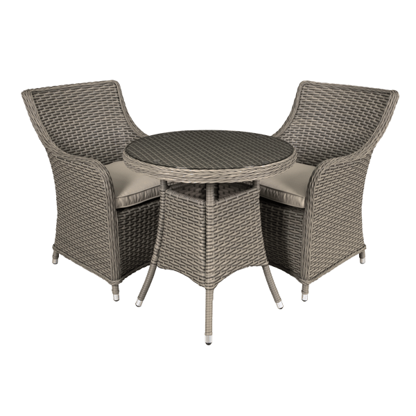 Chester Rattan Wicker Outdoor Dining Set with Tempered Glass Tabletop 3pc