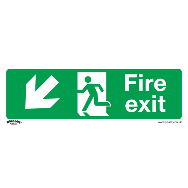 Fire Exit (Down Left) Safety Sign, Rigid Plastic - Pack of 10