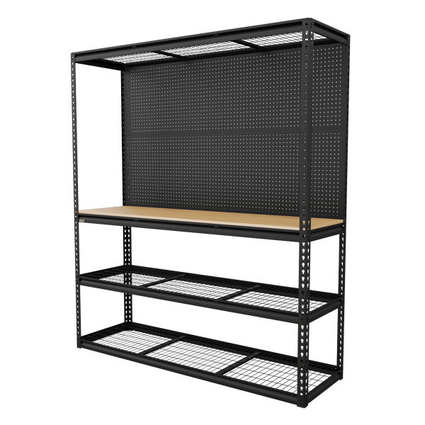Heavy-Duty Modular Workbench with Racking & Pegboard 300kg Capacity Per Level