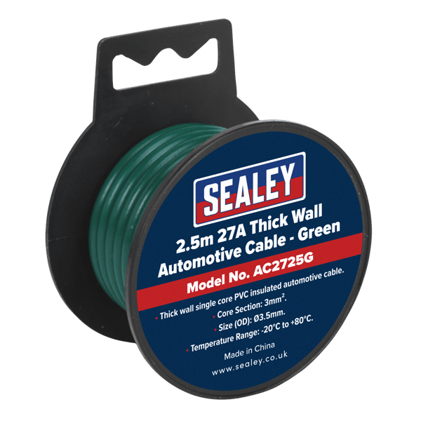 27A Thick Wall Automotive Cable 2.5m - Green