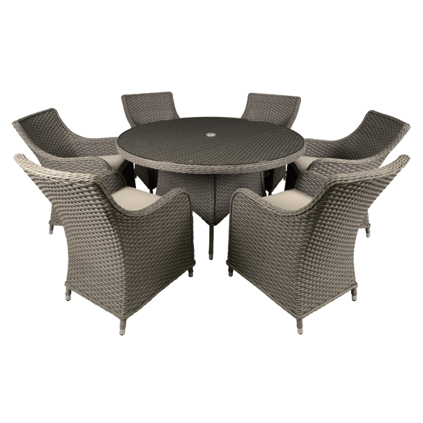 Chester Rattan Wicker Outdoor Dining Set with Tempered Glass Tabletop 7pc