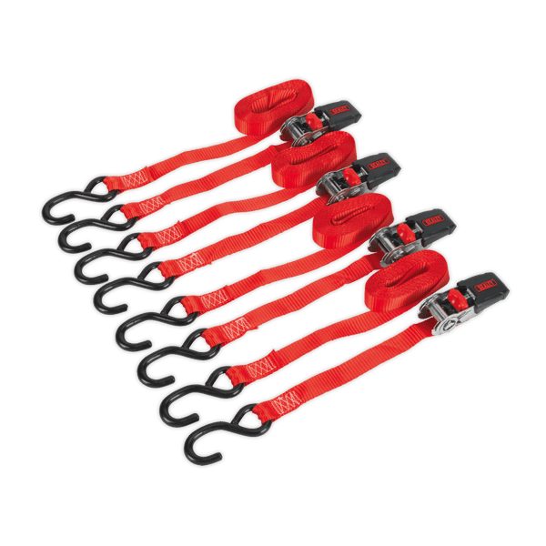 Ratchet Strap Polyester Webbing with S-Hooks 25mm x 4m 800kg Breaking Strength - 2 Pairs