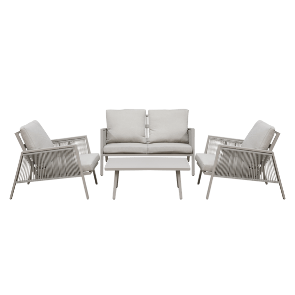 Fusion Aluminium Outdoor Sofa, Arm Chairs & Coffee Table Set 4pc