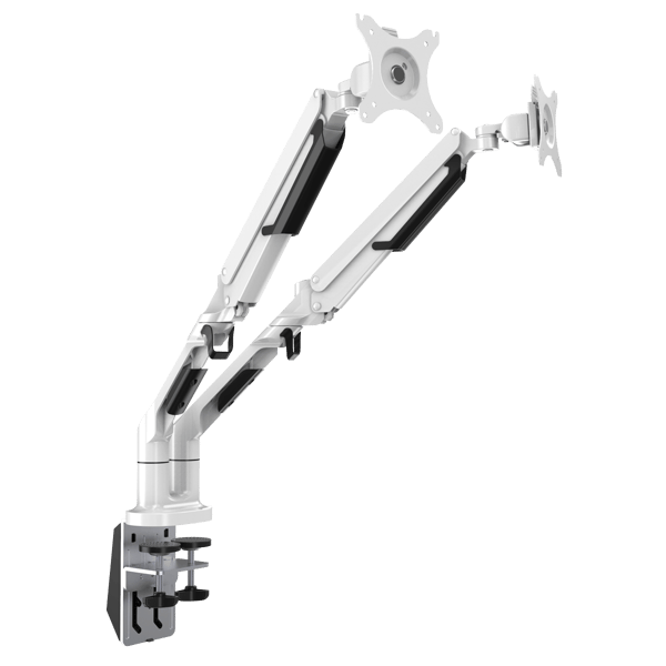 Adjustable Double Monitor Arm with 360 deg Rotation - White