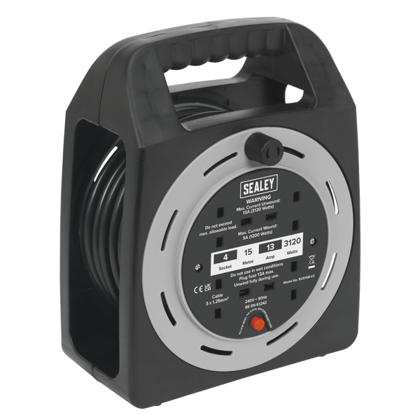 15m Box Type Cable Reel with Thermal Trip 4 x 230V